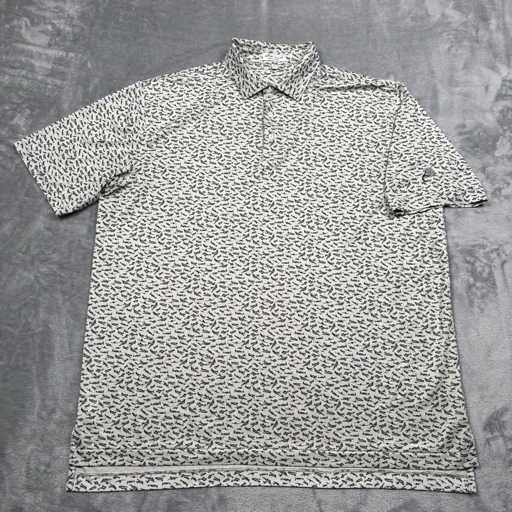 Peter Millar Summer Comfort Byrd Polo Shirt Airplanes AOP Gray Golf Mens XL EUC